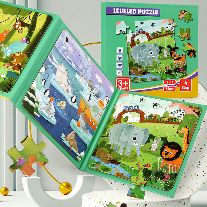 Montessori Leveled Puzzle Book for Kids | 3-in-1 75 PCS | Early Learning Toy Ages 3+
