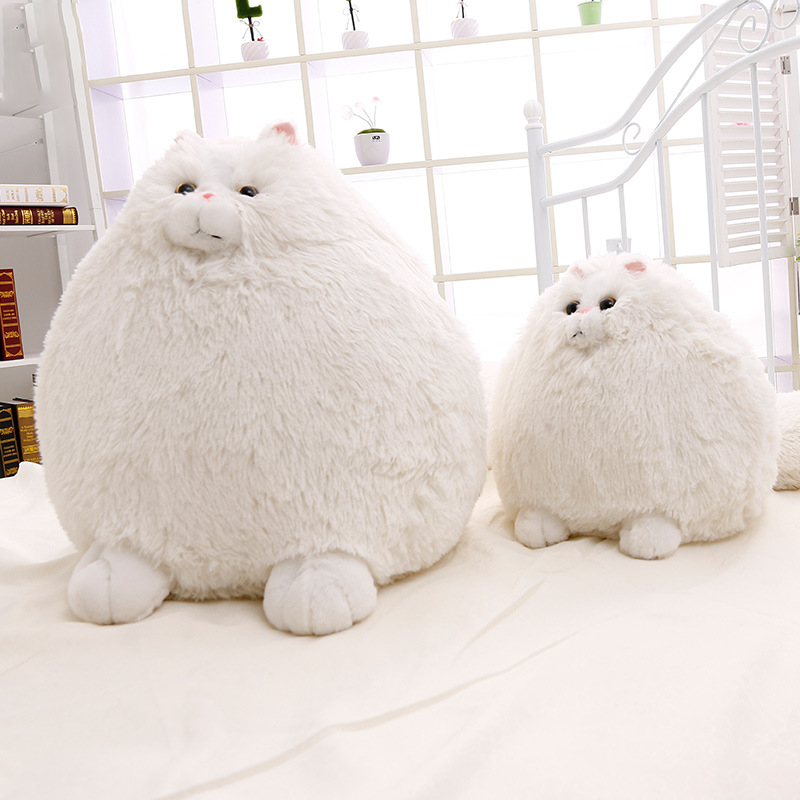 Cute Round Chubby White Cat Plush Toy – Soft Hug Pillow Doll for Kids & Adults