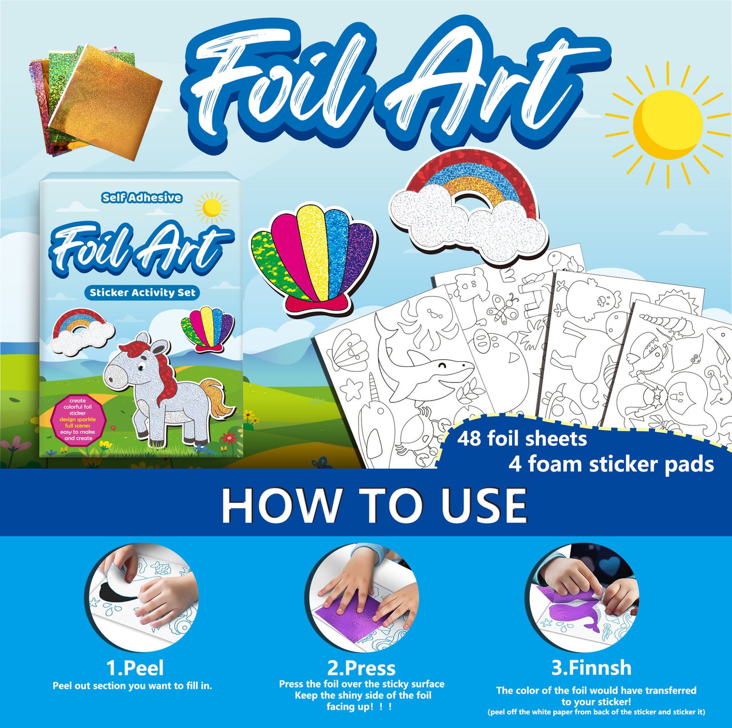 Sparkly Forest Animal Sticker Art Kit – Create 10 Glittery Animal Pictures for Kids Ages 4+