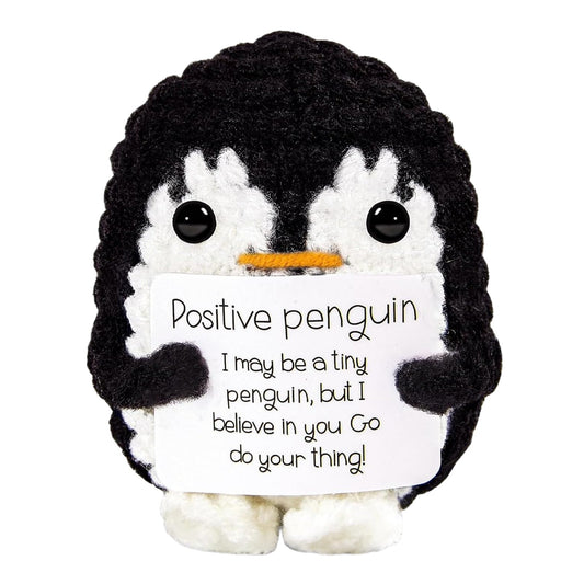 【Positive Penguin Plush】Handmade Crochet Amigurumi Toy | Inspirational Gift | Colorful Tiny Penguin with Message | Uplifting Desk Decor