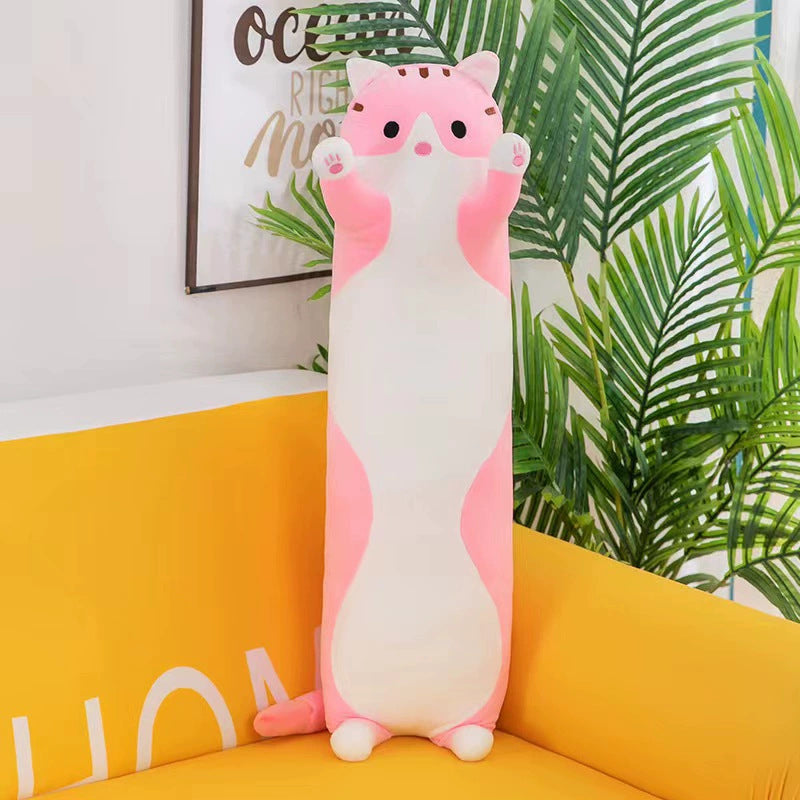 Kawaii Long Cat Plush Pillow – Soft Hugging Body Pillow for Kids & Adults – Cute Stretching Kitty Doll Cushion