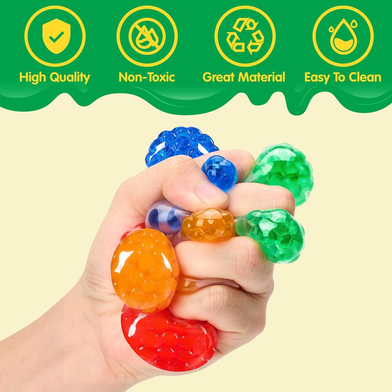 Colorful Stress Relief Squishy Balls | Crystal Sensory Squeeze Toys | Anti-Anxiety Fidget Toy for Kids & Adults