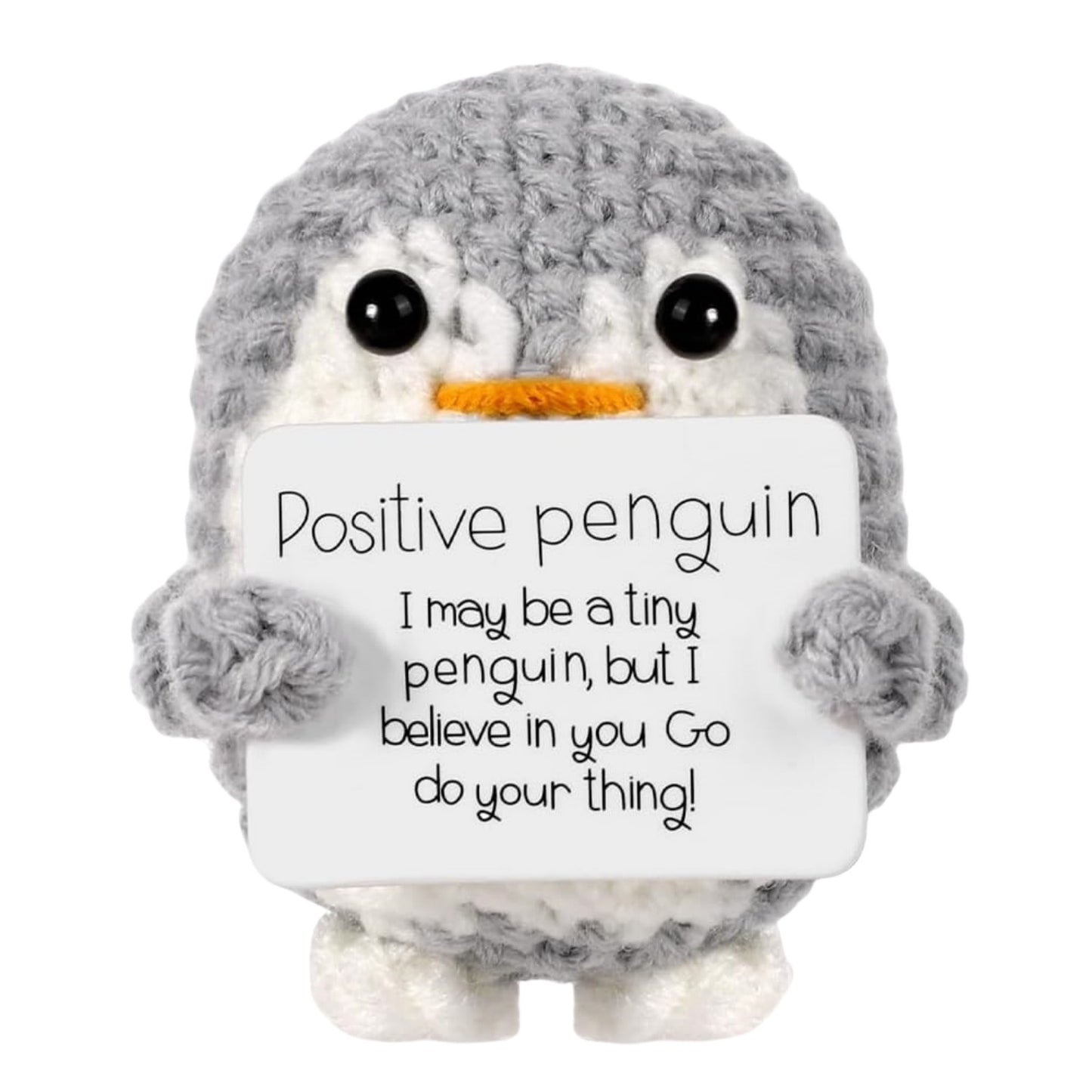 【Positive Penguin Plush】Handmade Crochet Amigurumi Toy | Inspirational Gift | Colorful Tiny Penguin with Message | Uplifting Desk Decor