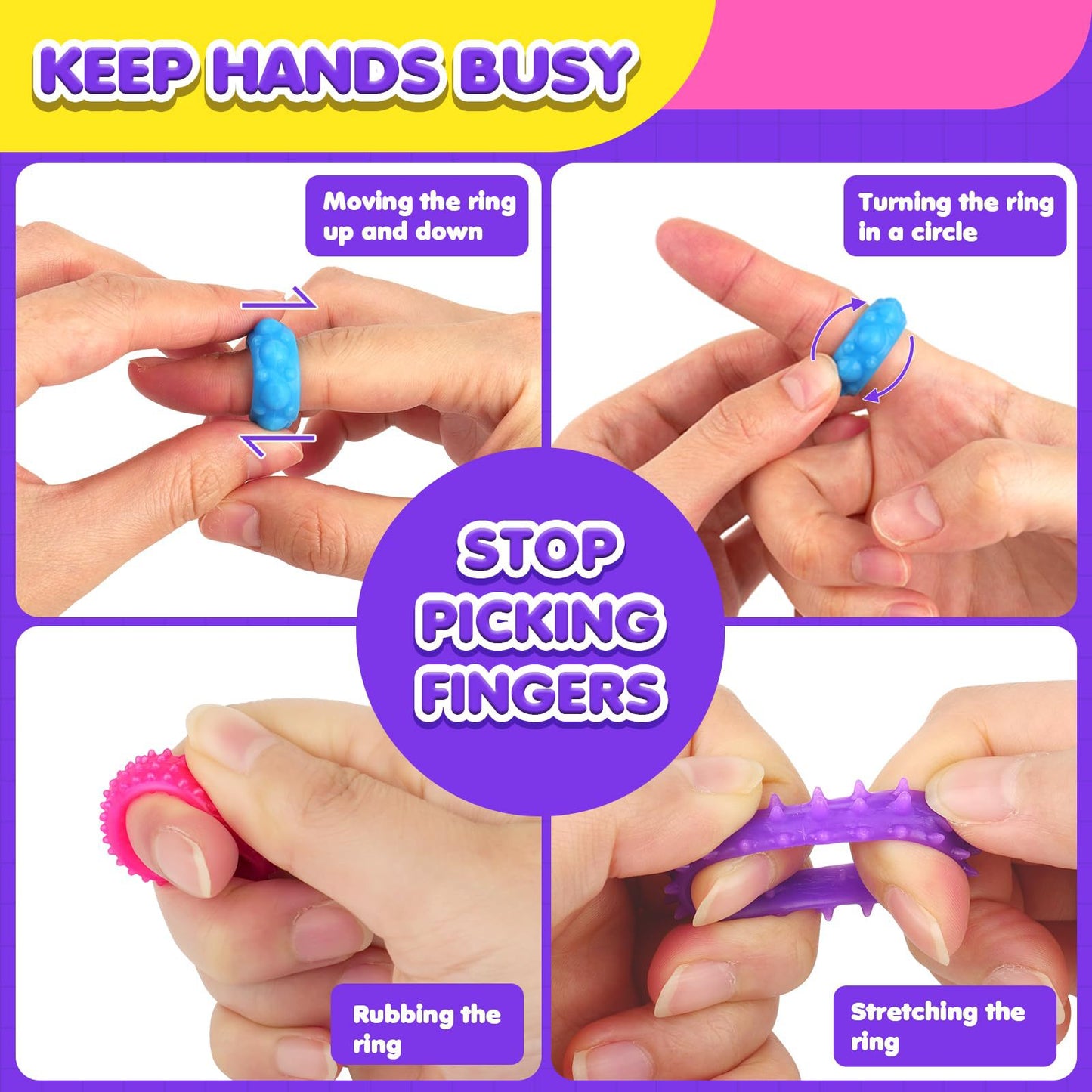 Sensory Fidget Rings | Soft Silicone Tactile Finger Toys for Kids | Anxiety Relief Toy for Autism, ADHD, Stress & Focus