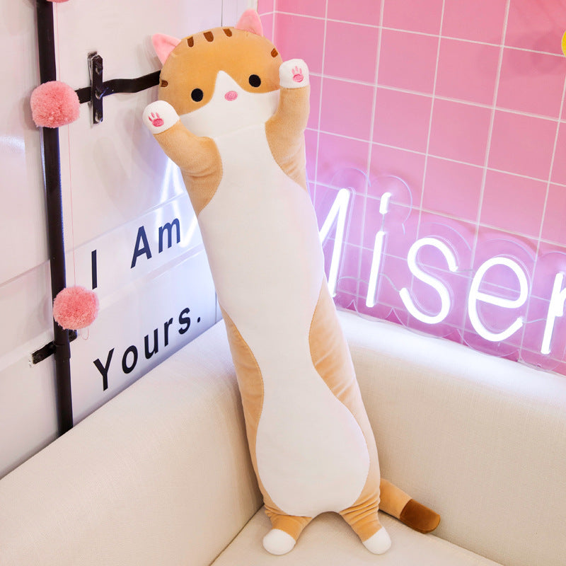 Kawaii Long Cat Plush Pillow – Soft Hugging Body Pillow for Kids & Adults – Cute Stretching Kitty Doll Cushion