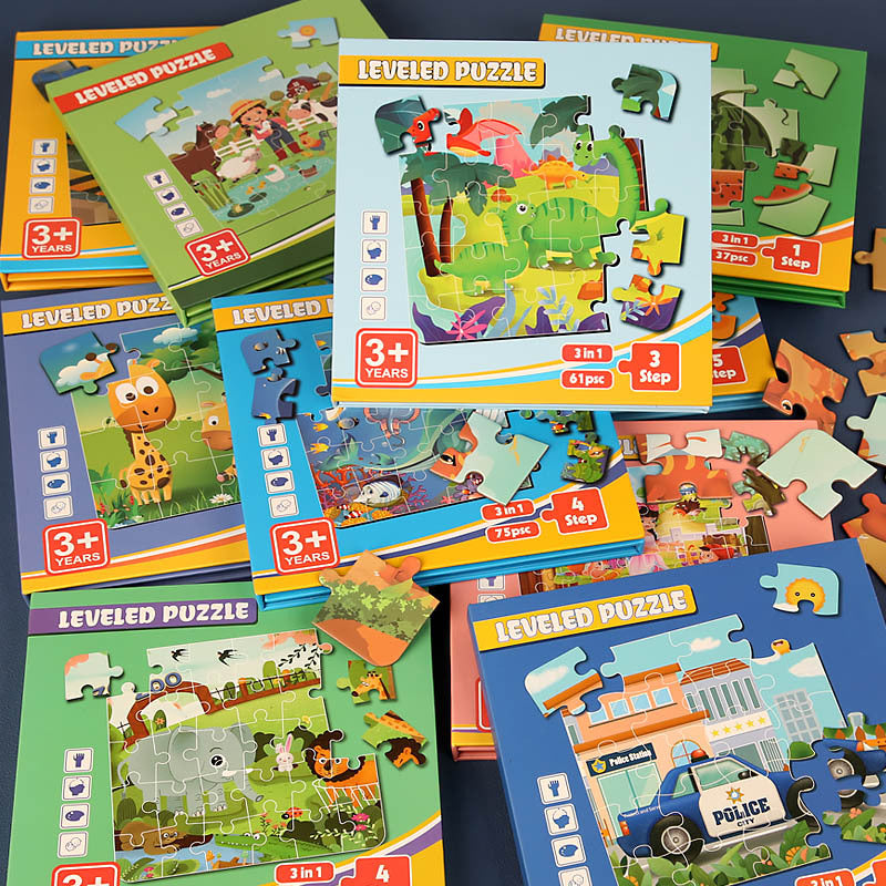 Montessori Leveled Puzzle Book for Kids | 3-in-1 75 PCS | Early Learning Toy Ages 3+