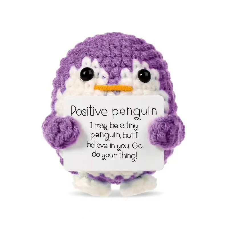 【Positive Penguin Plush】Handmade Crochet Amigurumi Toy | Inspirational Gift | Colorful Tiny Penguin with Message | Uplifting Desk Decor