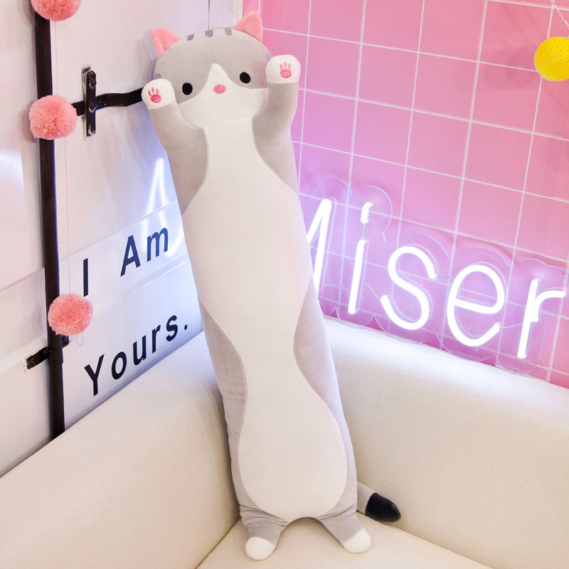 Kawaii Long Cat Plush Pillow – Soft Hugging Body Pillow for Kids & Adults – Cute Stretching Kitty Doll Cushion