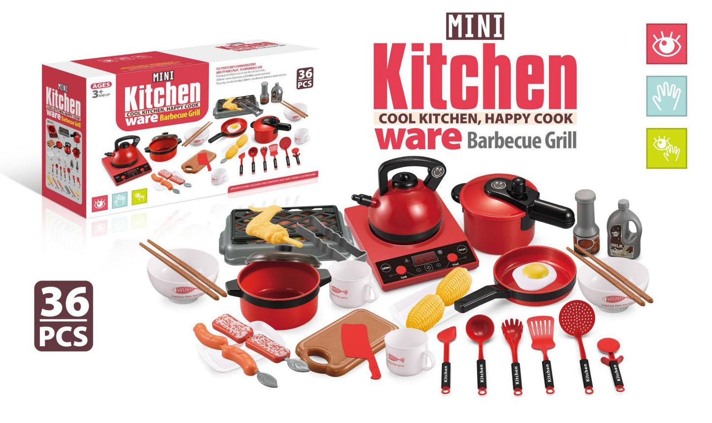 Kids Kitchen Play Set – 36PCS/18PCS Pretend Cooking Toys with Stove, Pots, Utensils, and Food Accessories | Realistic Mini Kitchen Set for Toddlers Ages 3+