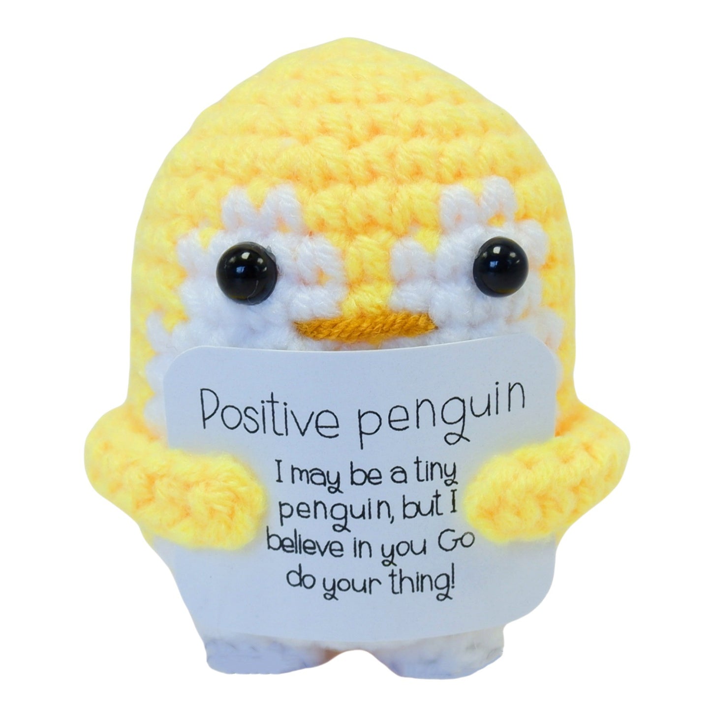 【Positive Penguin Plush】Handmade Crochet Amigurumi Toy | Inspirational Gift | Colorful Tiny Penguin with Message | Uplifting Desk Decor