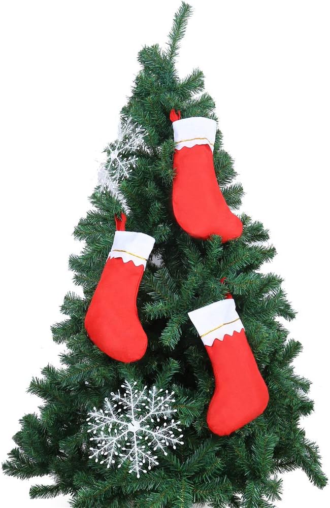 π 12 Pack Christmas Stockings β Red & White with Gold Trim | Perfect for Hanging & Stuffing Holiday Gifts π