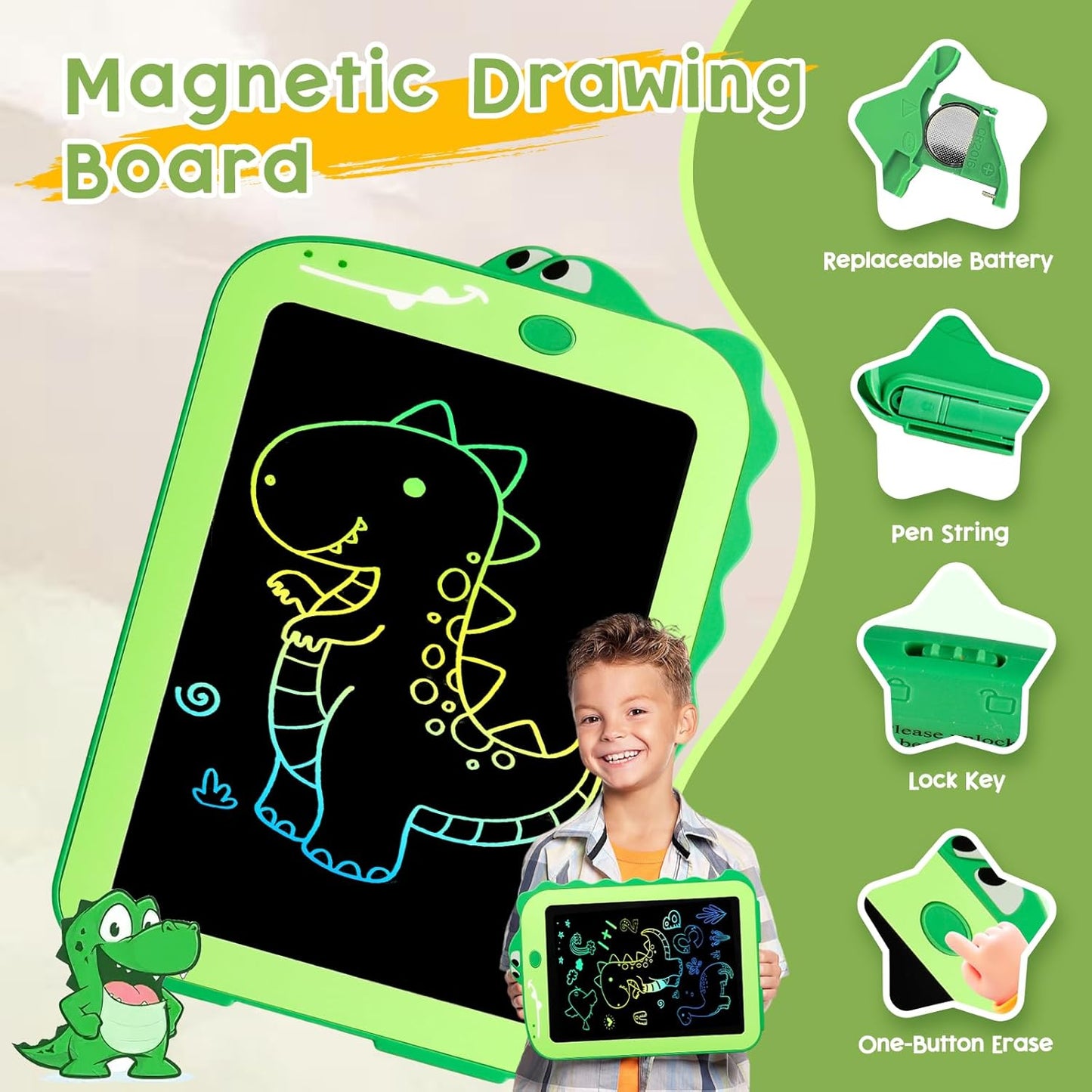 Kids Reusable Color Drawing Board, Electronic Writing Pad, Creative Learning Toy for Ages 3+ π¨