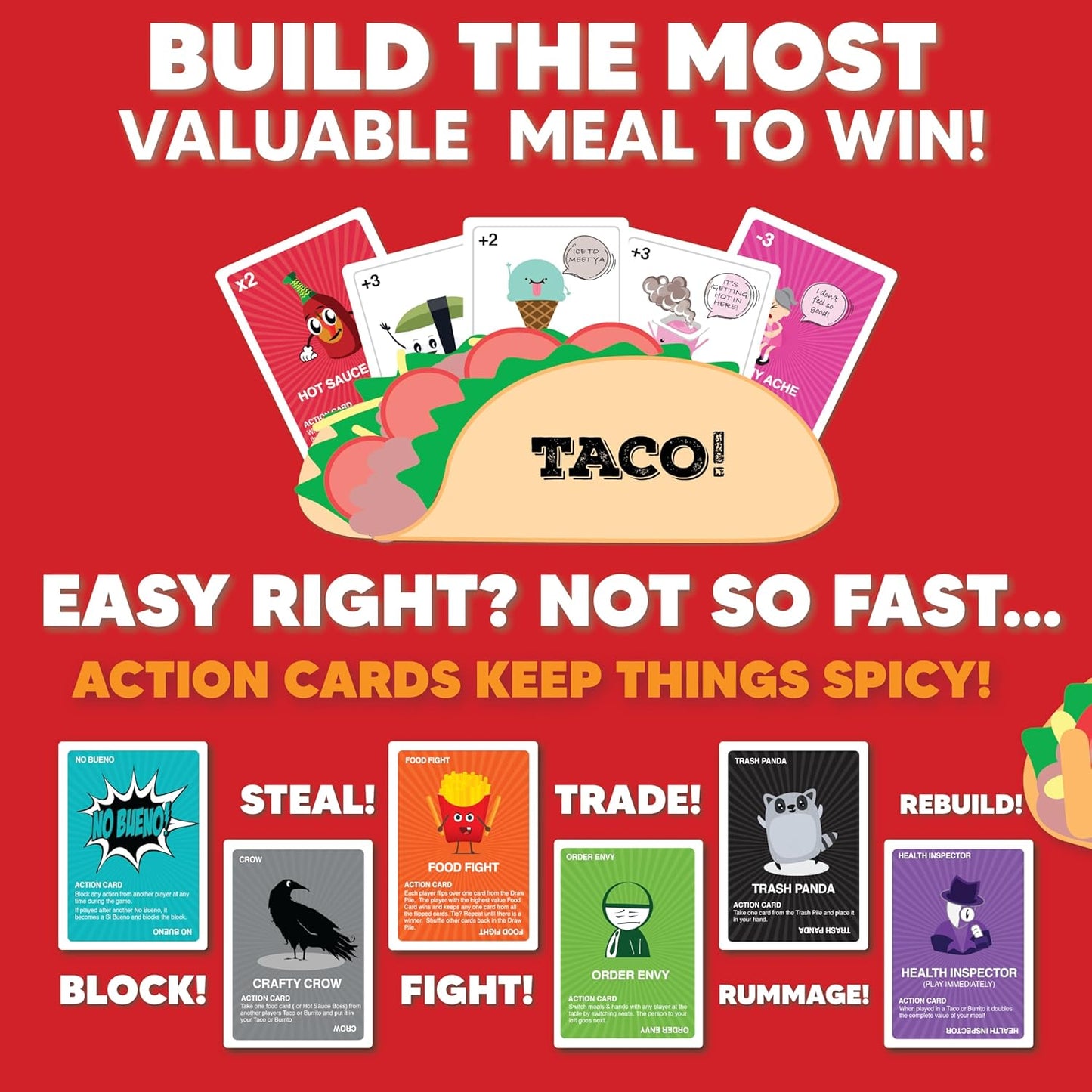 Taco vs Burrito Funny Card Game for Kids & Family | Hilarious Strategy Game for 2-4 Players, Ages 7+ Taco vs Burrito
