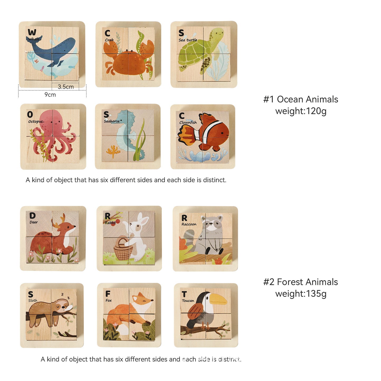 Wooden Animal Puzzle Blocks for Kids – 6-in-1 Cube Puzzle Toy | Ocean & Forest Animal Educational Toy for Toddlers Ages 3+