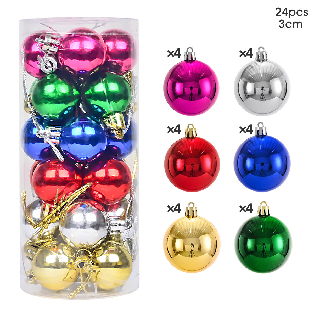 🎄 24-Pack Christmas Ornaments | Shiny & Matte Finish, Assorted Colors | Perfect for Holiday Tree & Home Decor 🎁