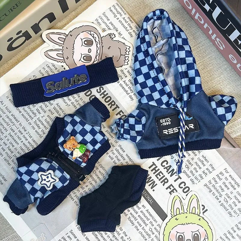 Urban Outfit Set for 17cm Doll– Hoodie, Overalls, Shorts & Headband(No Doll)