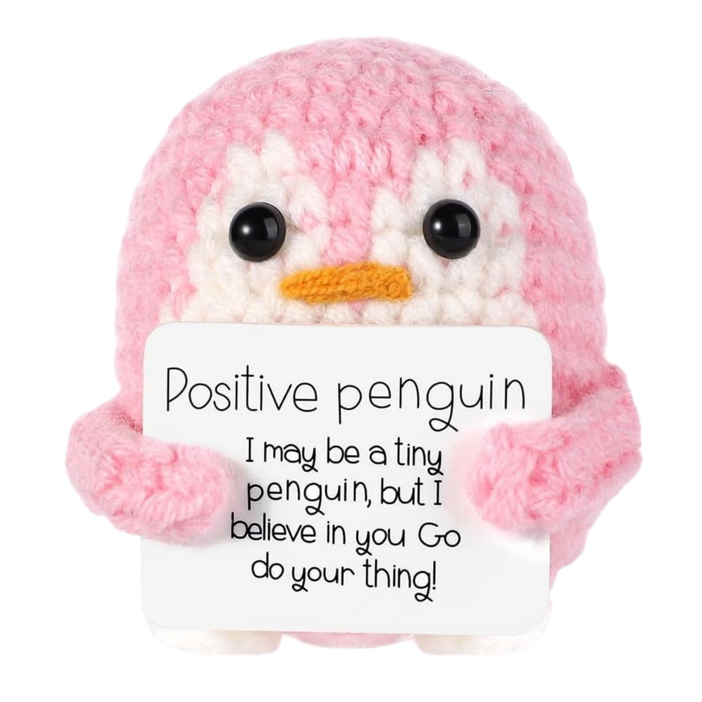 【Positive Penguin Plush】Handmade Crochet Amigurumi Toy | Inspirational Gift | Colorful Tiny Penguin with Message | Uplifting Desk Decor