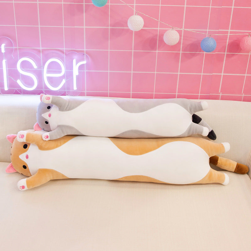 Kawaii Long Cat Plush Pillow – Soft Hugging Body Pillow for Kids & Adults – Cute Stretching Kitty Doll Cushion