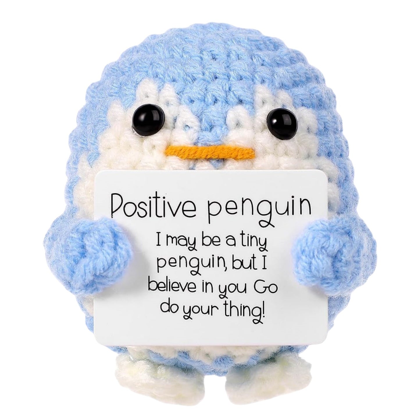 【Positive Penguin Plush】Handmade Crochet Amigurumi Toy | Inspirational Gift | Colorful Tiny Penguin with Message | Uplifting Desk Decor