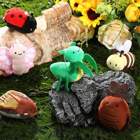 Cute Insect Plush Toys 4 Inch Small Ladybug Bee Moth Butterfly Mantis Beetle Stuffed Keychains Soft Cuddly Insect Plushies for Birthday Party Supplies Classroom Prizes Animal Collections