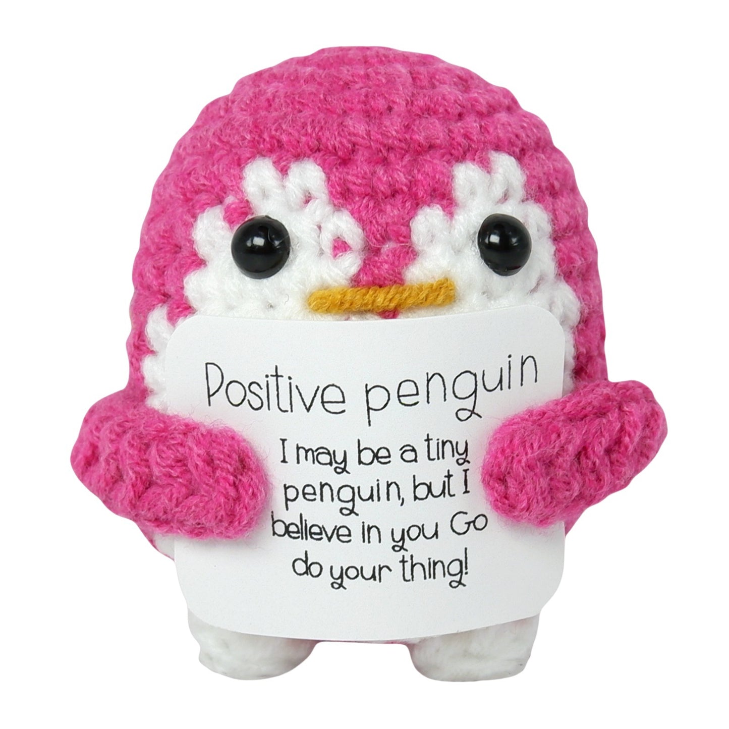 【Positive Penguin Plush】Handmade Crochet Amigurumi Toy | Inspirational Gift | Colorful Tiny Penguin with Message | Uplifting Desk Decor