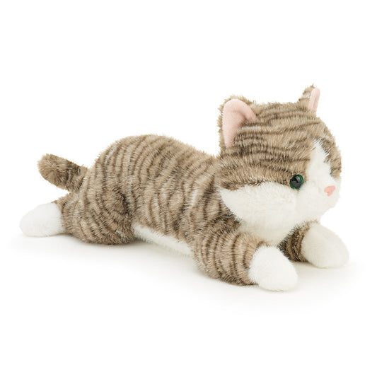 Realistic Lying Cat Plush Toy for Kids Cute Striped Kitten Pillow Soft Stuffed Animal for Sleeping Birthday Gift Room Decor