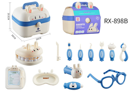 Bunny Dentist Kit for Kids – 18Pcs Pretend Play Medical Set with Cute Case, Stethoscope & Tools