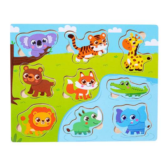 Multifunctional Kids Puzzle, Wooden Puzzle Board with Animal, Vehicle, Shape, and Fruit Themes, Ideal for Children 3+ Years
