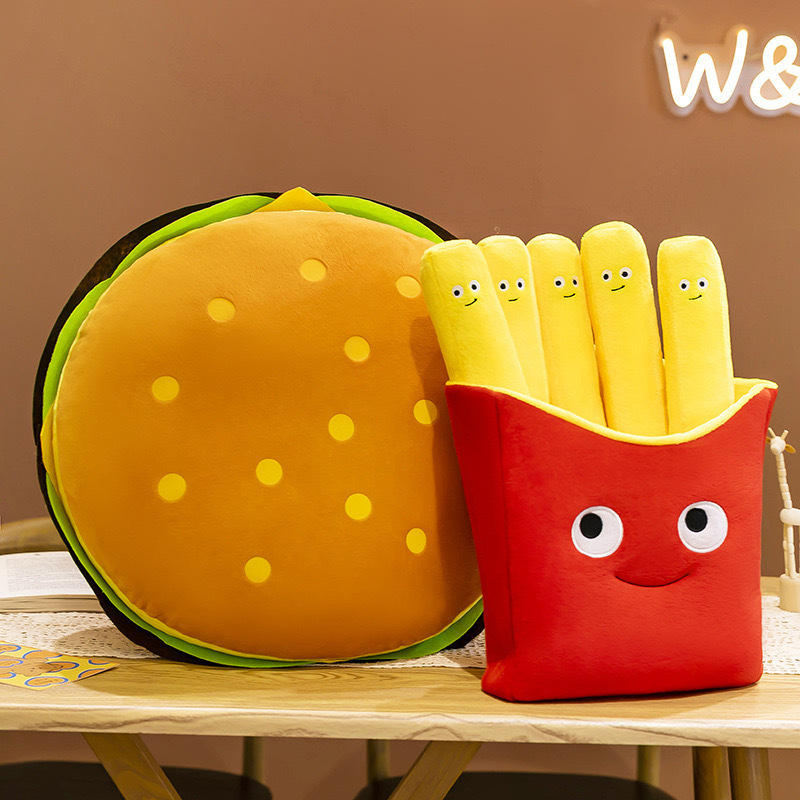 Cute Hamburger & French Fries &Cheerful Pizza Plush Toy Set | Food Pillow for Kids Room Decor