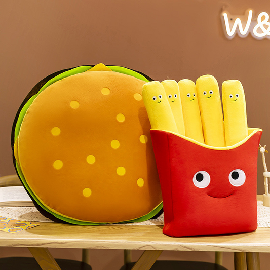 Cute Hamburger & French Fries &Cheerful Pizza Plush Toy Set | Food Pillow for Kids Room Decor