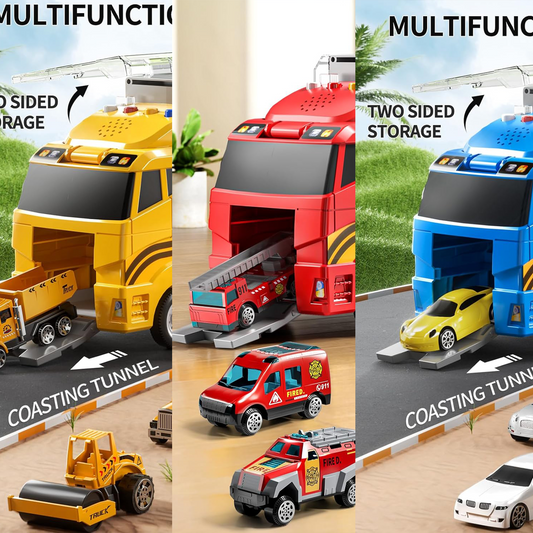 Kids Large Transport Truck Toy Set – Construction / Fire / Racing Cars with Play Mat