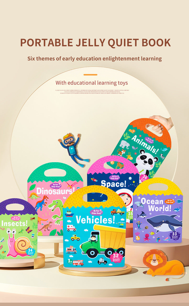 Portable Jelly Sticker Quiet Book | 6 Educational Early Learning Themes for Kids