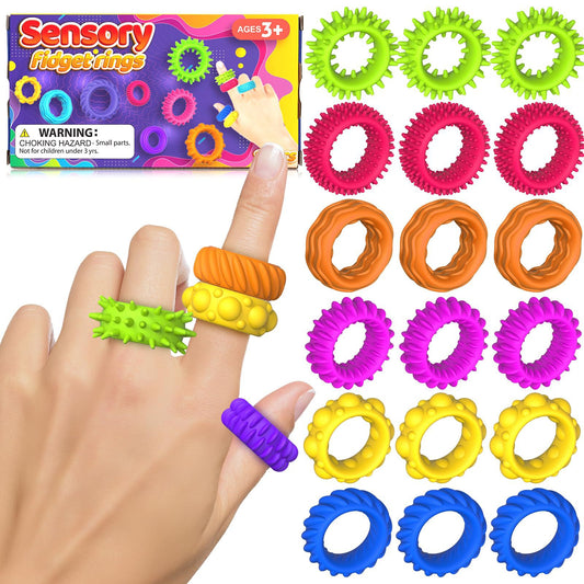 Sensory Fidget Rings | Soft Silicone Tactile Finger Toys for Kids | Anxiety Relief Toy for Autism, ADHD, Stress & Focus