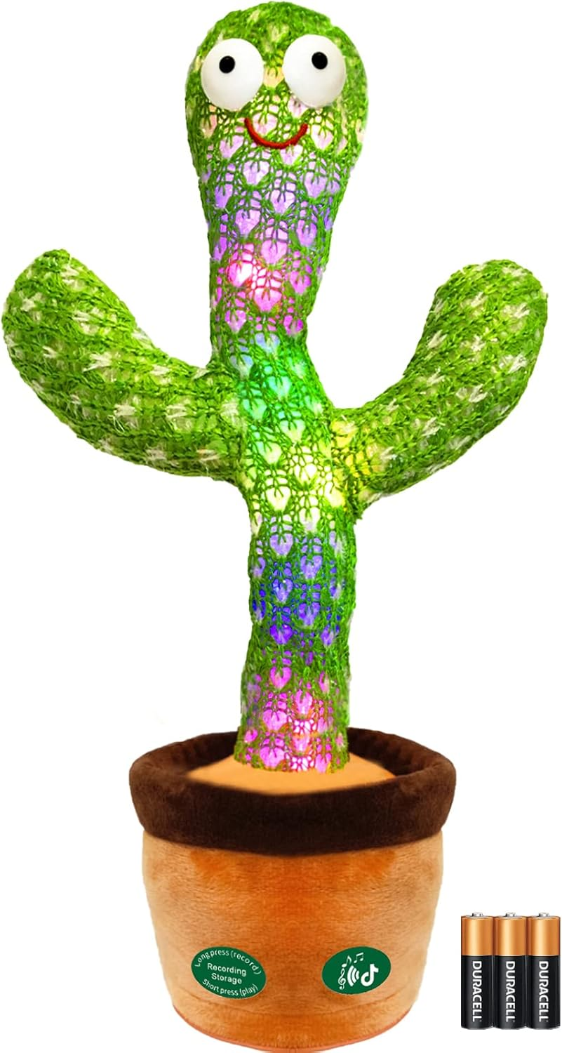Dancing Cactus Toy with Light & Music – Talking, Singing, and Recording Plush Toy – 13.5” LED Cactus for Kids & Babies