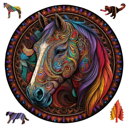 Round Artistic Wooden Puzzle – Abstract Mountain Landscape Design | 100 Pieces | Challenging Stress Relief Puzzle for Adults | Decorative Gift