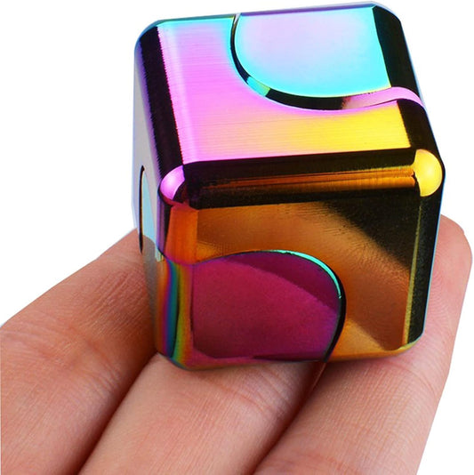 Metal Fidget Spinner Cube – Rainbow Color Stress Relief Desk Toy | Smooth Rotation, Pocket-Sized Alloy Anxiety Toy for Adults & Teens