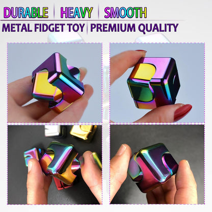 Metal Fidget Spinner Cube – Rainbow Color Stress Relief Desk Toy | Smooth Rotation, Pocket-Sized Alloy Anxiety Toy for Adults & Teens