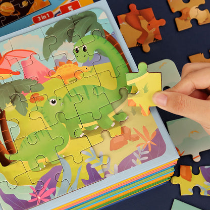 Montessori Leveled Puzzle Book for Kids | 3-in-1 75 PCS | Early Learning Toy Ages 3+