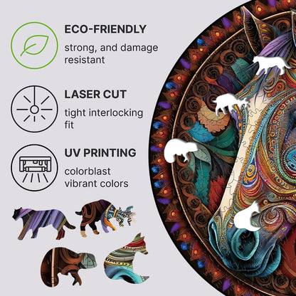 Round Artistic Wooden Puzzle – Abstract Mountain Landscape Design | 100 Pieces | Challenging Stress Relief Puzzle for Adults | Decorative Gift
