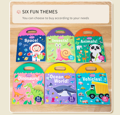 Portable Jelly Sticker Quiet Book | 6 Educational Early Learning Themes for Kids