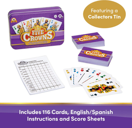 🎉 Five Crowns Card Game – Rummy-Style Family Game with 116 Cards, Score Sheets & Collectors Tin – Ages 8+