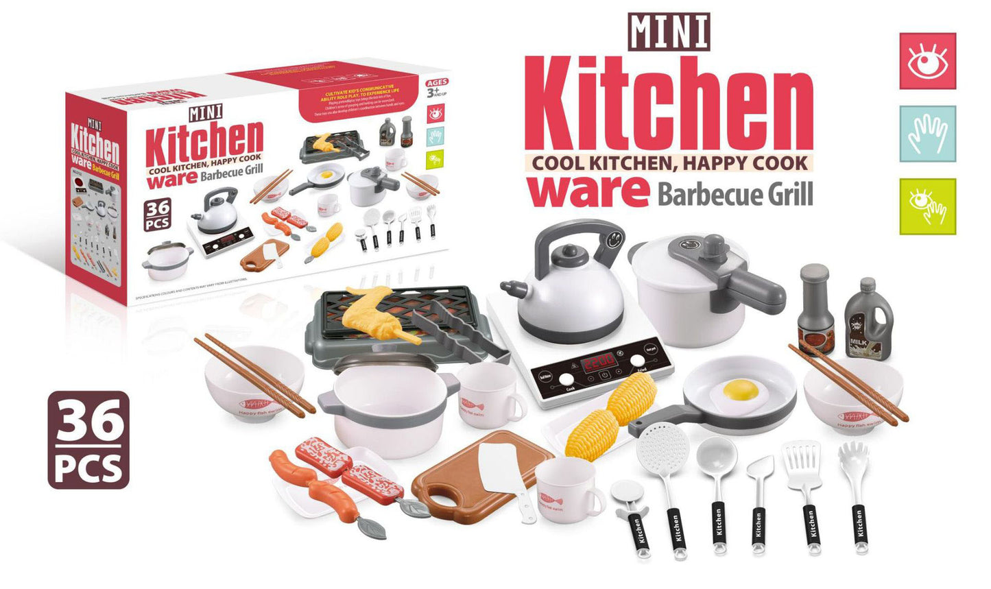 Kids Kitchen Play Set – 36PCS/18PCS Pretend Cooking Toys with Stove, Pots, Utensils, and Food Accessories | Realistic Mini Kitchen Set for Toddlers Ages 3+