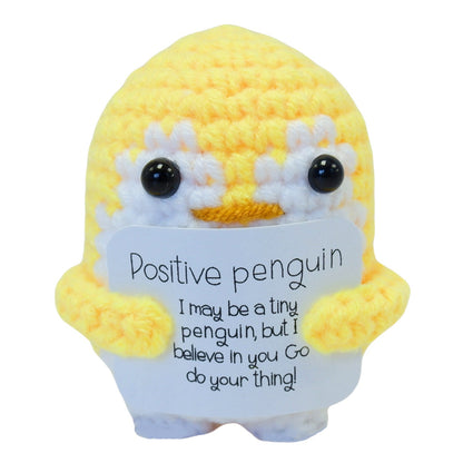 【Positive Penguin Plush】Handmade Crochet Amigurumi Toy | Inspirational Gift | Colorful Tiny Penguin with Message | Uplifting Desk Decor