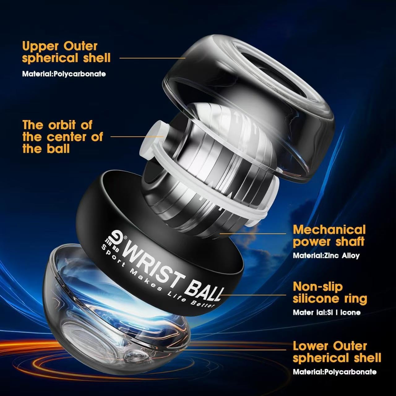 Gyro Ball Wrist Exerciser – Auto Start Powerball for Hand Strength & Stress Relief | Single Pack | Red/Blue/Black