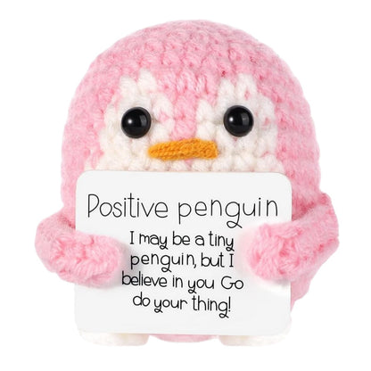 【Positive Penguin Plush】Handmade Crochet Amigurumi Toy | Inspirational Gift | Colorful Tiny Penguin with Message | Uplifting Desk Decor