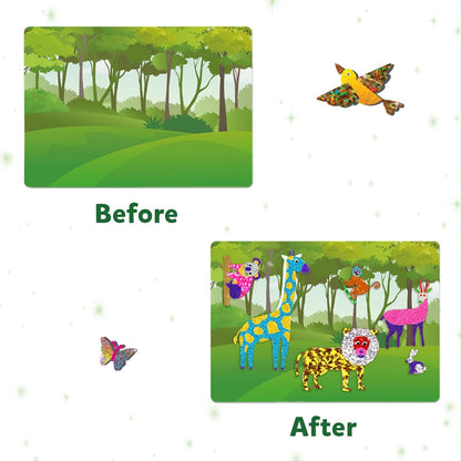 Sparkly Forest Animal Sticker Art Kit – Create 10 Glittery Animal Pictures for Kids Ages 4+