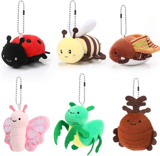 Cute Insect Plush Toys 4 Inch Small Ladybug Bee Moth Butterfly Mantis Beetle Stuffed Keychains Soft Cuddly Insect Plushies for Birthday Party Supplies Classroom Prizes Animal Collections