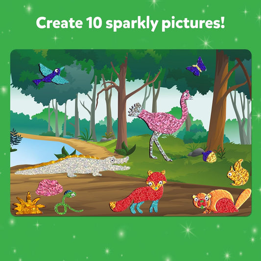 Sparkly Forest Animal Sticker Art Kit – Create 10 Glittery Animal Pictures for Kids Ages 4+