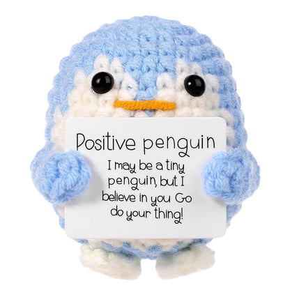 【Positive Penguin Plush】Handmade Crochet Amigurumi Toy | Inspirational Gift | Colorful Tiny Penguin with Message | Uplifting Desk Decor