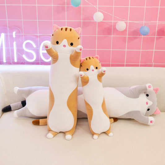 Kawaii Long Cat Plush Pillow – Soft Hugging Body Pillow for Kids & Adults – Cute Stretching Kitty Doll Cushion